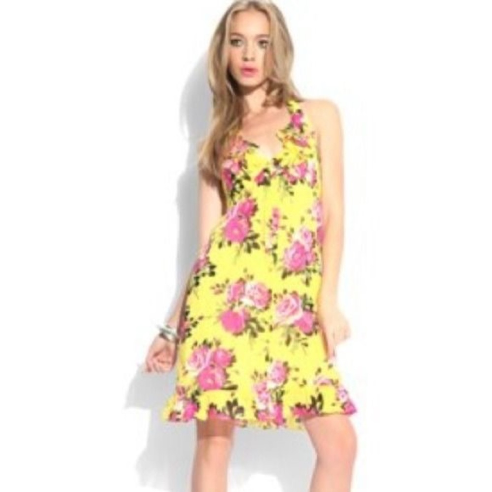 Betsey Johnson Silk Yellow Floral Halter Dress